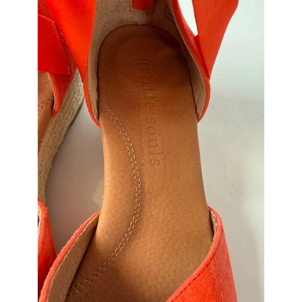 Gentle Souls Kenneth Cole Oryx Orange‎ Red Suede Espadrille Wedge Sandals 7.5M